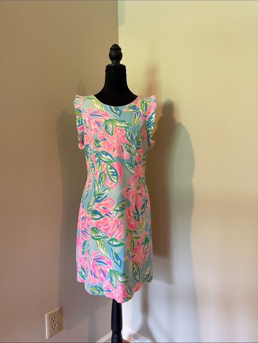 Lilly Pulitzer Pink & Aqua Floral Ruffle-Sleeve Shift Dress